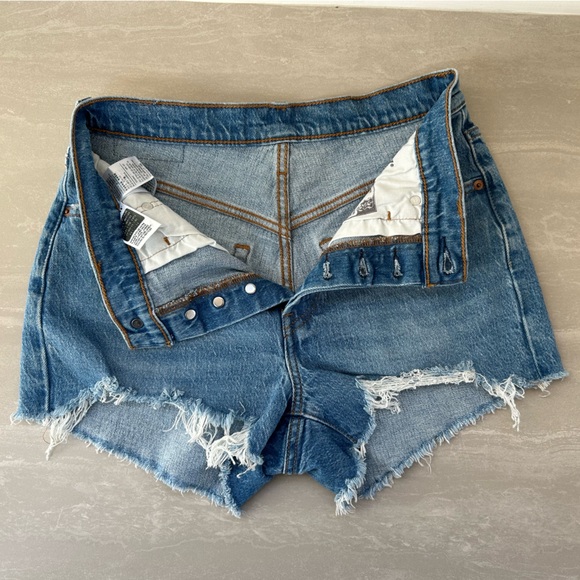 Levi's 501 Blue Jean Shorts with Frayed Hem - Picture 5 of 16